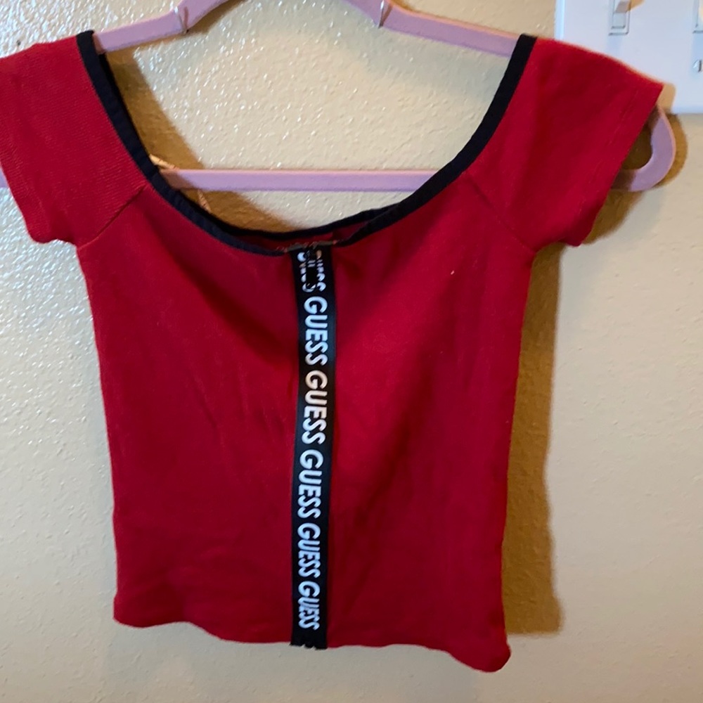 Red Guess Off the Shoulder Top.